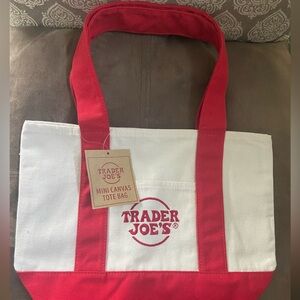Trader Joe's Red and White Canvas Tote Bag